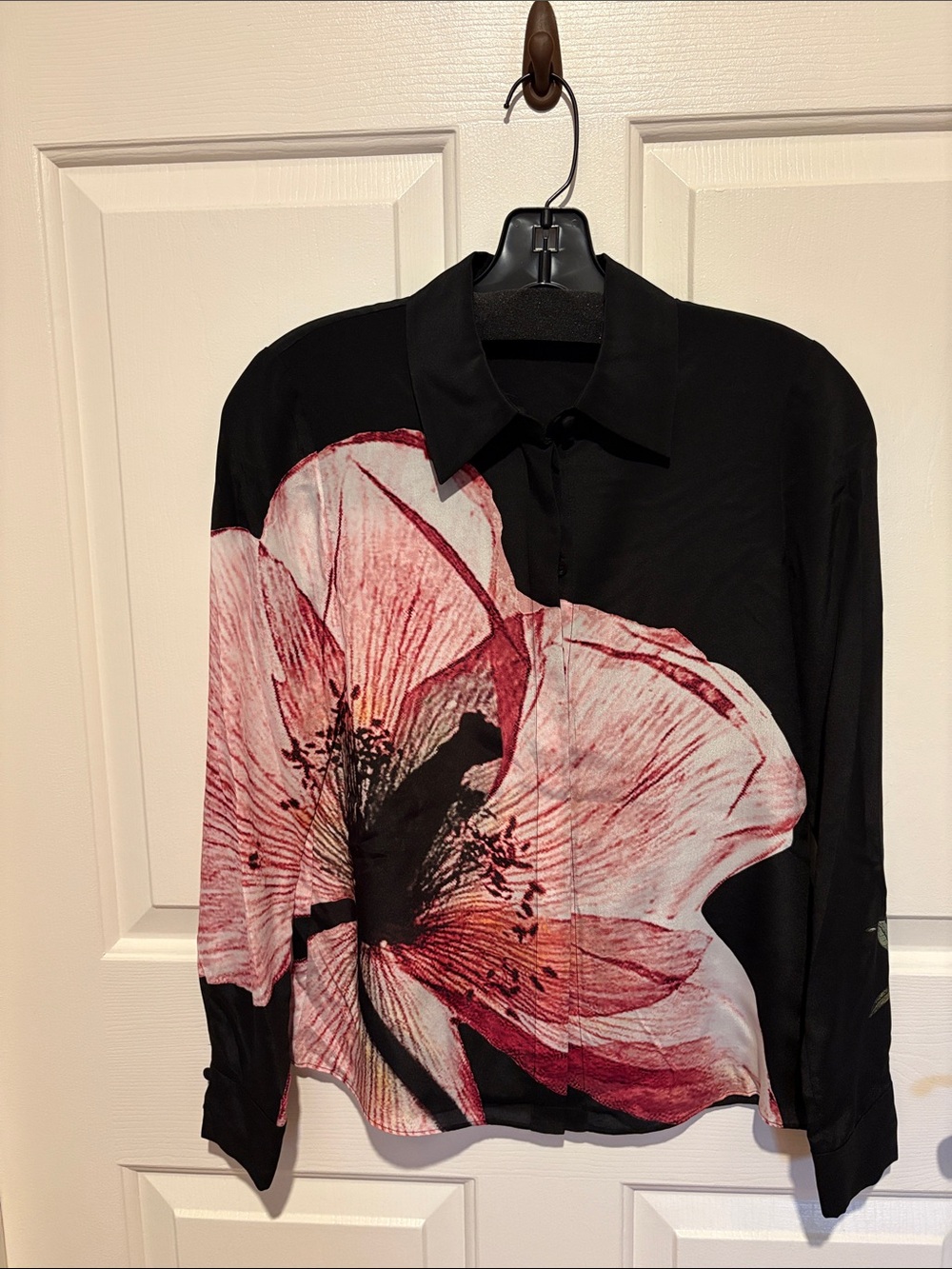 Alice + Olivia Black Blouse with Pink Floral Print